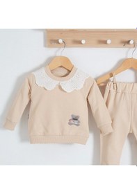 Resim 3-18 Ay Kız Bebek Takımı Dantel Yakalı 2'li Krem Krem 