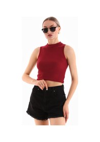 Resim Loısy Kadın Likralı Kolsuz Crop Bluz Bordo 