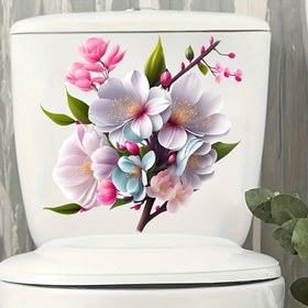 Resim 1 adet Zarif Pembe Kiraz Çiçeği Duvar Sanatı - Kendinden Yapışkanlı, Yeniden Kullanılabilir ve Çıkarılabilir Seramik Sticker Banyo, Tuvalet Kapakları, Buzdolabı, Duvar, Dolap için - Yapıştırmak Kolay, Yarı Parlak Bitiş, Ev ve Ofis Dekoru, Banyo Dekoru için İdeal, Banyo Dekoru | Çiçek Deseni | Kolay Kurulum, Banyo Dekoru 