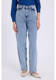 Resim Tudors Kadın Regular Fit Klasik Kesim Baggy Pamuklu Geniş Paça Mavi Jean Pantolon-40326 