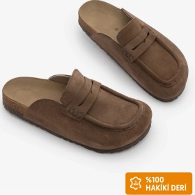 Resim Marjin Kadın Hakiki Deri Eva Taban Önü Kapalı Sabo Günlük Terlik Solevu Kahve Süet 