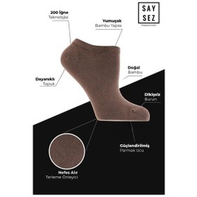 Resim Saysez Bambu Kadın Sneaker Beyaz-kahve-bej Çorap Dikişsiz Görünmez Bilekte Spor Çorap Premium 6'lı Paket Renkli 