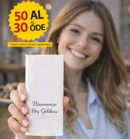 Resim Palo Santo 100 Adet Nişanımıza Hoş Geldiniz Baskılı Peçete Lüks Dekor Motto Misafir Sunum Peçete 