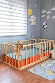Resim Montessori Bebek Ve Çocuk Karyolası Kapılı Unisex Doğal Ahşap Yatak 80 cm Bariyer 100 x 200 LoolpiNM43 