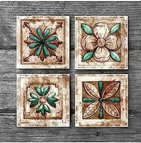Resim Fas Desenli Vintage Taş Bardak Altlığı Seti - 4 Parça - Dekoratif, Rustik Mutfak Aksesuarı, 10x10 cm, Kaydırmaz Tabanlı, Şık ve Dayanıklı SC145 