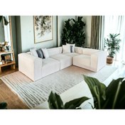 Resim S Home Design Concept Frida 4 Modül Pofidik Modüler Kanepe L Köşe Koltuk Takımı, Sağ Köşe Yönsüz Kadife Kırık Beyaz 