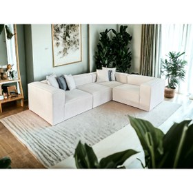 Resim S Home Design Concept Frida 4 Modül Pofidik Modüler Kanepe L Köşe Koltuk Takımı, Sağ Köşe Yönsüz Kadife Kırık Beyaz 