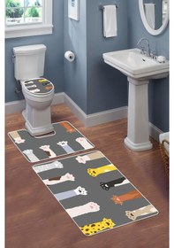 Resim Modern Desenli Dijital Baskı 3 Lü Banyo Paspas Takımı Yıkanabilir Kaymaz Tabanlı Klozet Takımı Klz0027 Renkli 