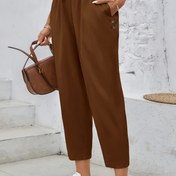 Resim Kadınların Yüksek Bel Kahverengi Rahat Kısa Pantolonları Yan Cebi ile - Elastik Bel, Polyester Kumaş, Rahat Bağcıklı Tasarım ile Rahat Giyim, Tüm Mevsimler Pantolonu | Rahat Fit Pantolon | Polyester Pantolon 