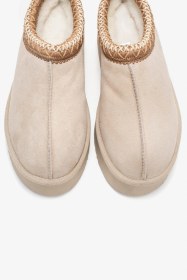 Resim Luvishoes Luvi Shoes Avelıa Bej Süet Hakiki Deri Dikişli Kadın Kalın Tabanlı Kışlık Terlik Bej 