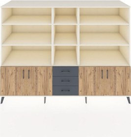 Resim Kronos Dolap 11 Raflı 3 Çekmeceli 4 Kapaklı 220x59x163 Aytaşı-çam Aytaşı-çam/antrasit 