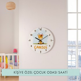 Resim Kişiye Özel Zürafa Temalı Çocuk Odası Duvar Saati - 33 cm 