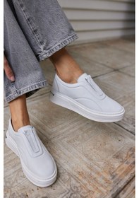 Resim Sarr Kadın Siyah Gercek Deri Lastık Detay Casual Ayakkabi Beyaz 