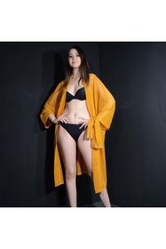 Resim Tedz Collection Hardal Sarı Fileli Kimono Pareo 