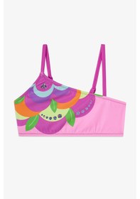 Resim Penti Pembe Kız Çocuk Flower Tek Omuz Bikini Takımı 