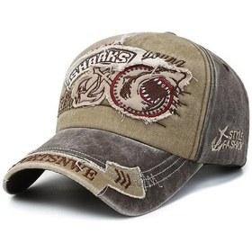 Resim Linchen Retro Köpekbalığı Desenli Beyzbol Şapkası - Pamuklu, Esnek, Unisex, Sokak Stili Camouflage 