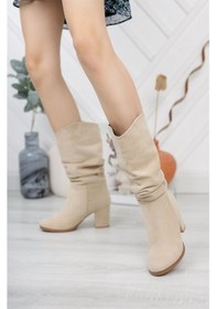 Resim Preshley Kadın Azra Vizon Süet Körüklü Çizme Vizon 