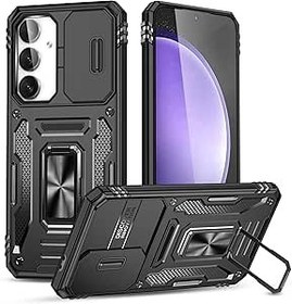 Resim Asuwish Samsung Galaxy S24 FE 5G için cep telefonu kılıfı cam folyolu koruyucu folyo kamera koruması manyetik halka stant S 24 S24FE 24FE ince cep telefonu kılıfları koruyucu kılıf zırhlı folyo Cover 