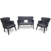 Resim Ahşap Ayaklı Siyah Deri Ofis Koltuk Takımı Büro Koltuk Ve Kanepeleri Deri Ofis Büro Mobilyası 