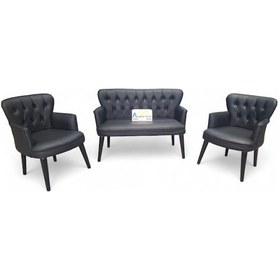 Resim Ahşap Ayaklı Siyah Deri Ofis Koltuk Takımı Büro Koltuk Ve Kanepeleri Deri Ofis Büro Mobilyası 