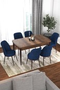 Resim Canisa Kor Serisi 70x114 Açılabilir Mutfak Masası Takımı Barok Desen Masa 6 Lacivert Sandalye 