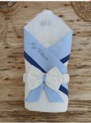 Resim Yenidoğan Bal Peteği My Prince Taç Nakışlı Delüks Kundak Bebek Battaniyesi Mavi 