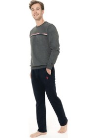 Resim U.S. Polo Assn. Erkek Kışlık Uzun Kol Pijama Takım 18925 Ekru 