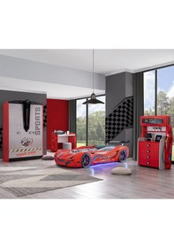 Resim Setaymobilya Sports Çocuk Odası, Mercedes Araba Dolap Masa Şifonyer - Kırmızı 