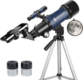 Resim 70mm Başlangıç Seviyesi Teleskop, Taşınabilir Seyahat Teleskobu, Tripod ve Telefon Aparatlı - Lacivert 