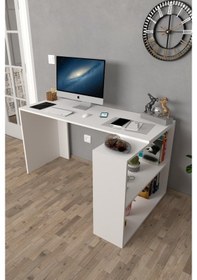 Resim Moonlife Atlas Kitaplıklı Çalışma Masası, Bilgisayar Masası Beyaz 