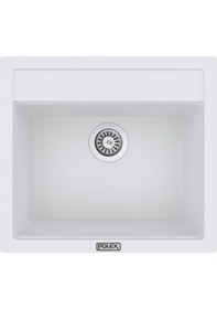 Resim Polex Cristalüx Granit Evye P-08 Beyaz Tezgah Altı Ve Tezgah Üstü Kare Mutfak Evyesi 55.5x50 CM 