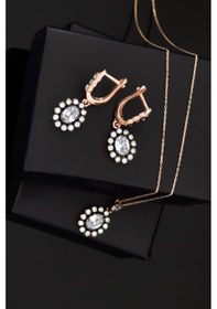 Resim Papatya Silver 925 Ayar Gümüş Rose Kaplama Elmas Montür Oval Set 