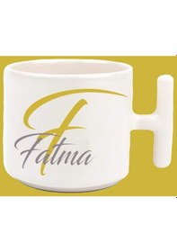 Resim Kişiye Özel F Harfli Ve İsimli Gold Gri T Kulplu Baskılı Kupa Bardak 