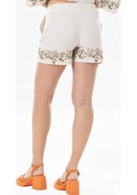 Resim Hazan Keten Nakışlı Kısa Yazlık Otantik Şort Krem Krm-krem Krem 