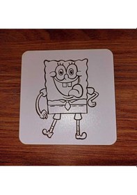 Resim Lavanta Tasarım Sünger Bob Ahşap Bardak Altlığı Beyaz 