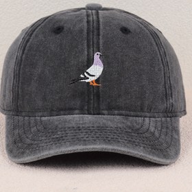 Resim VERG Nakışlı Güvercin Yıkanmış Beyzbol Şapkası, %100 Rayon, Ayarlanabilir Olgun Tarz Şapka, Günlük Kullanım İçin Şapka|Minimalist Tasarım 