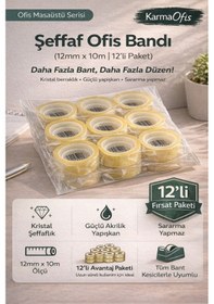 Resim Şeffaf Ofis Bandı 12mm X 10m 12 Li Paket Güçlü Yapışkanlı Kristal Bant 