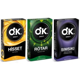Resim Okey Prezervatif 3'lü Paket Hisset - Rötar - Sımsıkı 
