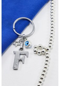 Resim Yıldızlı Çerçeveli Nazar Boncuklu Gümüş Renkli Metal F Harfi Anah 