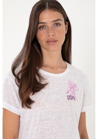 Resim U.S. Polo Assn. Kadın Beyaz Bisiklet Yaka Tişört 50299755-VR013 