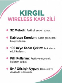 Resim Kırgıl Wireless Kablosuz Kapı Zili 32 Melodili Pilli Kapı Zili 