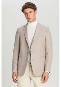 Resim Erkek Bej Slim Fit Dar Kesim Mono Yaka Torba Cepli Blazer Ceket Bej 