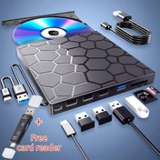 Resim 8'i 1 Arada Ultra İnce Taşınabilir Harici CD/DVD Sürücü - Yüksek Hızlı USB 3.0 DVD Çalar ve CD Yazıcı Dizüstü ve Masaüstü Bilgisayarlar İçin - Mac, Windows 11/10/8/7, Linux ve Daha Fazlası ile Uyumlu 