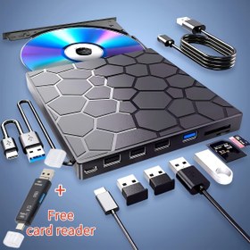 Resim 8'i 1 Arada Ultra İnce Taşınabilir Harici CD/DVD Sürücü - Yüksek Hızlı USB 3.0 DVD Çalar ve CD Yazıcı Dizüstü ve Masaüstü Bilgisayarlar İçin - Mac, Windows 11/10/8/7, Linux ve Daha Fazlası ile Uyumlu 