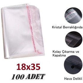 Resim 18x30+5 Berrak O.p.p. Toz Tutmayan Yapışkan Bantlı Saklama Poşeti 100 Adet 