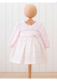 Resim Miomini Baby Kız Bebek Çizgili Fiyonklu Şık Elbise-15173 Pudra 