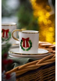 Resim Acar Rennes Yılbaşı 2 Kişilik Kurdele Kahve Fincanı Takımı 90 ML 