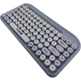 Resim NY Home Saywin Bluetooth Klavye Renkli Retro Kablosuz Klavye Daktilo Görünümlü Tuş Tasarımı Şık ve Kullanışlı Telefon Koyma Gözü Pilli Türkçe Q Klavye Sw-05 (Mor) 