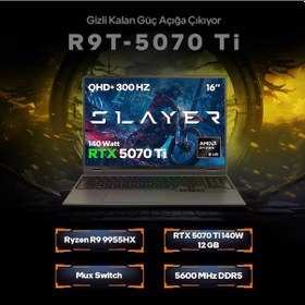 Resim Game Garaj Slayer R9T3D-5070Ti C1 AMD Ryzen 9 9955HX3D 16" 32 GB RAM 1 TB SSD RTX5070Ti QHD FreeDOS Gaming Laptop-Çanta 