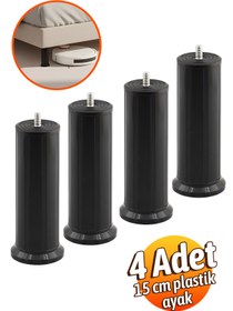 Resim Badem10 Keson 4 Adet 15 cm Siyah Plastik Mobilya Baza Tv Ünitesi Yükseltme Ayağı Robot Süpürge Uyumlu 